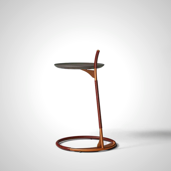 GQ Modern Side Table with Wood Top and Leather Steel Base